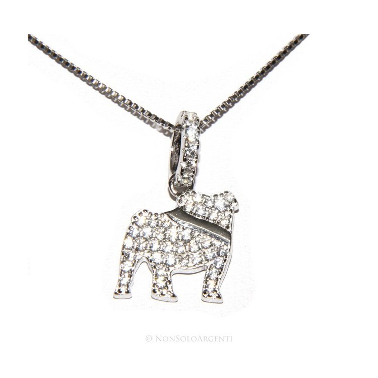 NLB|Argento 925 : MyDog collana donna veneziana con pendente ciondolo cane Bulldog microsetting zirconi brillanti