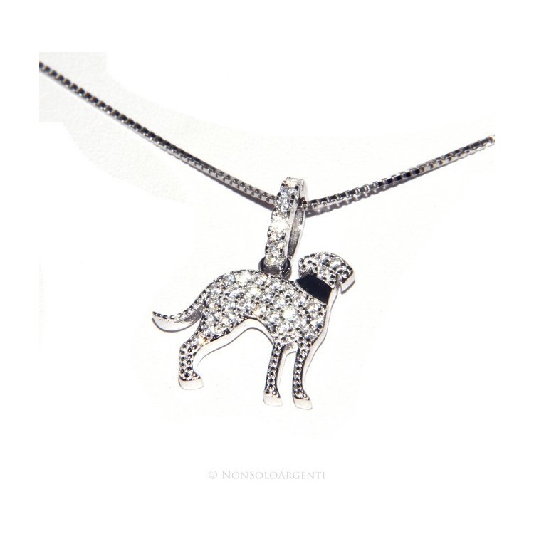 NLB|Argento 925 : MyDog collana donna veneziana con pendente ciondolo cane Bracco microsetting zirconi brillanti