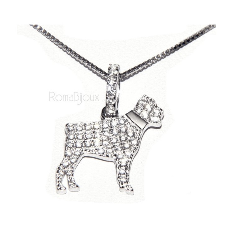 NLB|Argento 925 : MyDog collana donna veneziana con pendente ciondolo cane Rottweiler microsetting zirconi brillanti