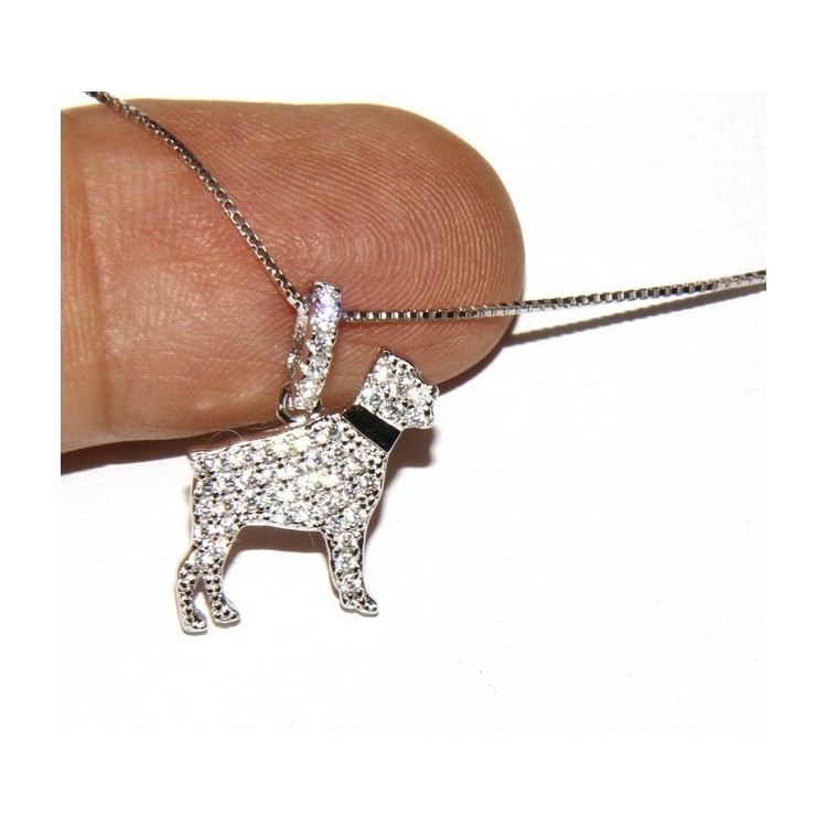 NLB|925: My Dog Venetian woman necklace with pendant dog Rottweiler microsetting brilliant cubic zirconia