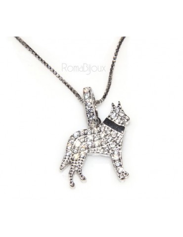 Argento 925 : MyDog collana donna veneziana con pendente ciondolo cane Pastore tedesco microsetting zirconi brillanti