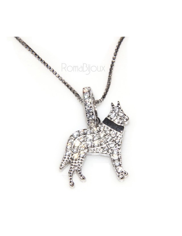 Argento 925 : MyDog collana donna veneziana con pendente ciondolo cane Pastore tedesco microsetting zirconi brillanti Argento 925 : MyDog collana donna veneziana con pendente ciondolo cane Pastore tedesco microsetting zirconi brillanti