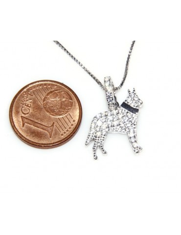 Argento 925 : MyDog collana donna veneziana con pendente ciondolo cane Pastore tedesco microsetting zirconi brillanti