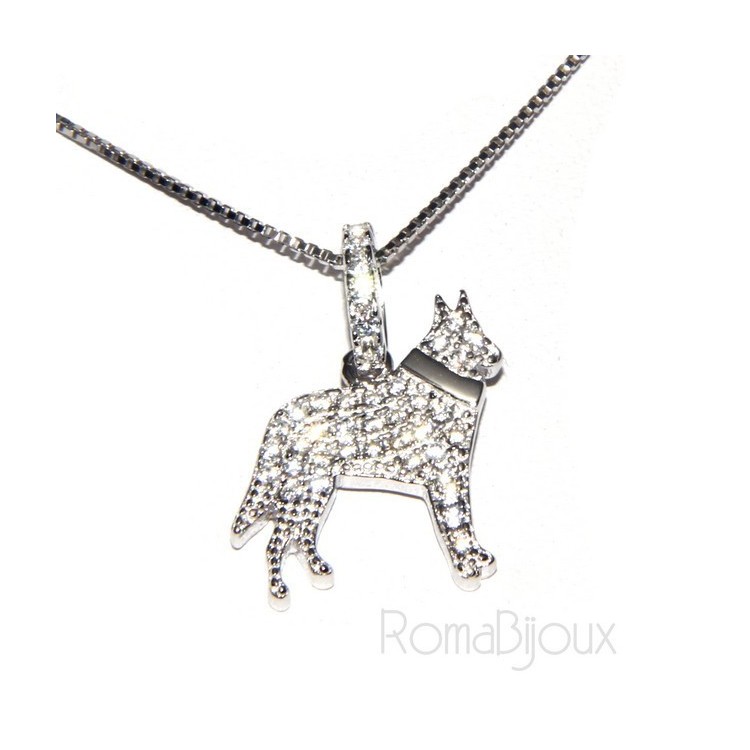 NLB|Argento 925 : MyDog collana donna veneziana con pendente ciondolo cane Pastore tedesco microsetting zirconi brillanti