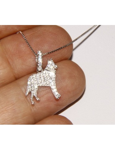 Argento 925 : MyDog collana donna veneziana con pendente ciondolo cane Pastore tedesco microsetting zirconi brillanti