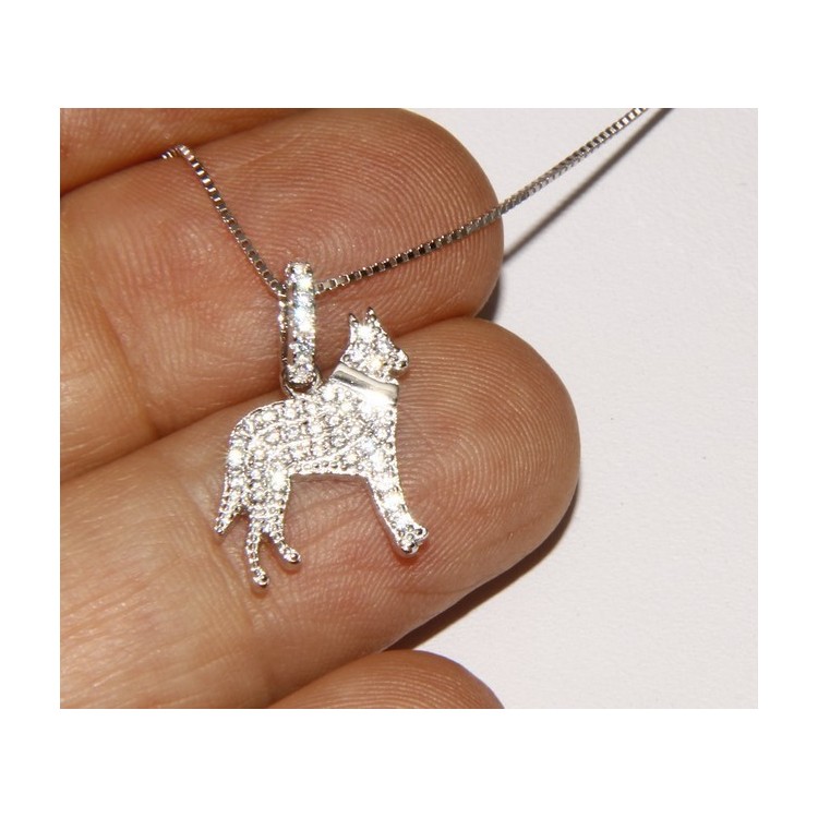 NLB|Argento 925 : MyDog collana donna veneziana con pendente ciondolo cane Pastore tedesco microsetting zirconi brillanti