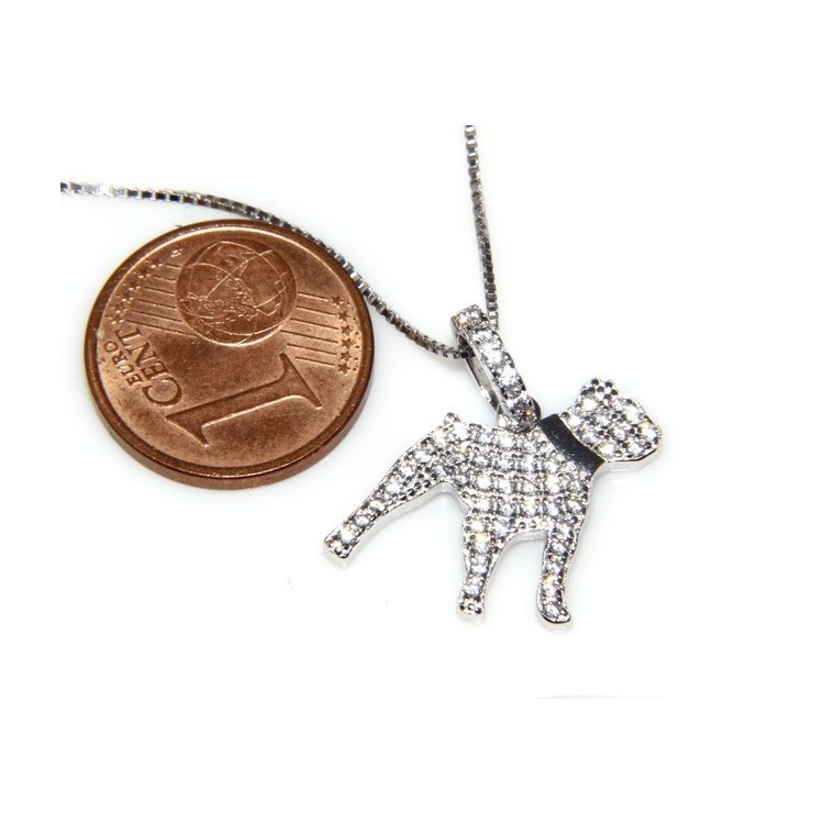 NLB|Argento 925 : MyDog collana donna veneziana con pendente ciondolo cane Pitbull microsetting zirconi brillanti