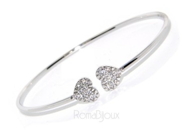 NLB|ARGENTO 925 : Bracciale donna schiava aperto cuore cuori zirconi naturali brillante