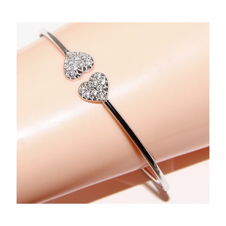NLB|ARGENTO 925 : Bracciale donna schiava aperto cuore cuori zirconi naturali brillante