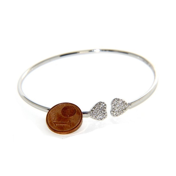 NLB|SILVER 925: open bracelet slave woman's heart hearts natural zircons shining