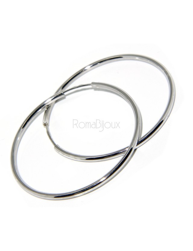Argento 925 : orecchini donna anelle cerchi boccole lisce classiche 46 mm Argento 925 : orecchini donna anelle cerchi boccole lisce classiche 46 mm