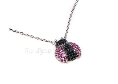 NLB|925: Collier Necklace with central pendant amulet ladybug magenta
