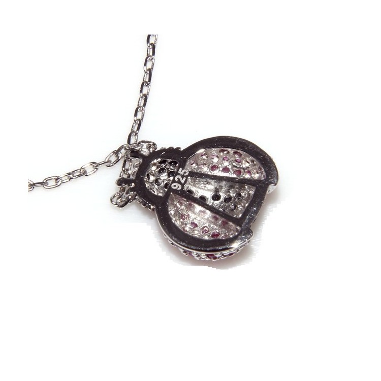 NLB|925: Collier Necklace with central pendant amulet ladybug magenta