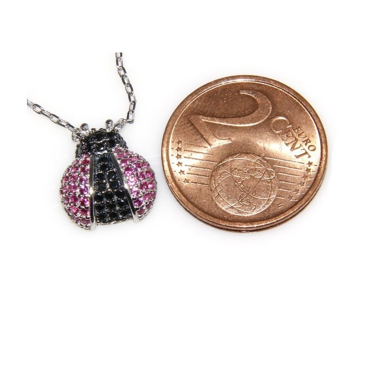 NLB|925: Collier Necklace with central pendant amulet ladybug magenta