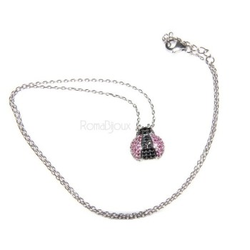 NLB|925: Collier Necklace with central pendant amulet ladybug magenta