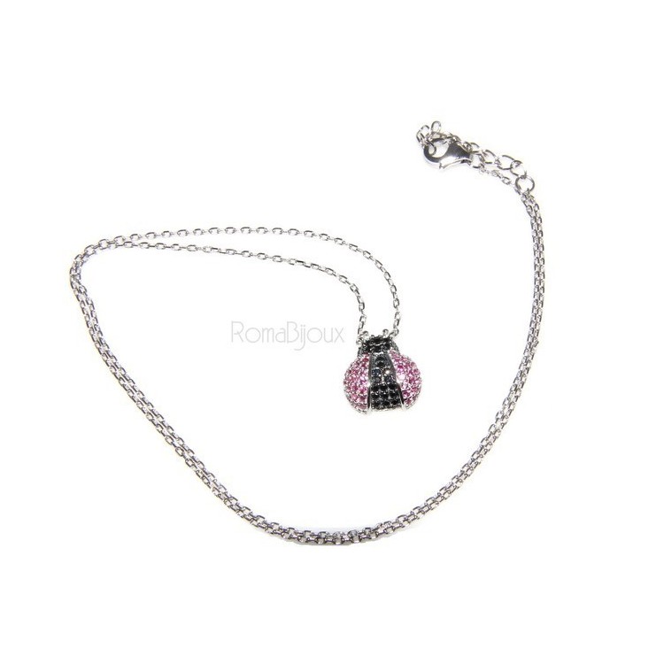 NLB|925: Collier Necklace with central pendant amulet ladybug magenta