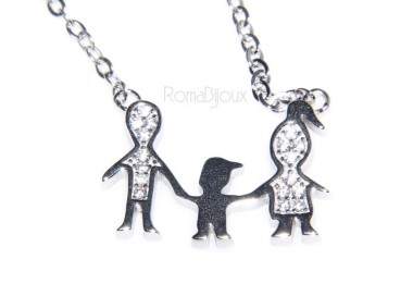 NLB|Argento 925 : Collana Collier donna pendente centrale famiglia con bambino figlio unico