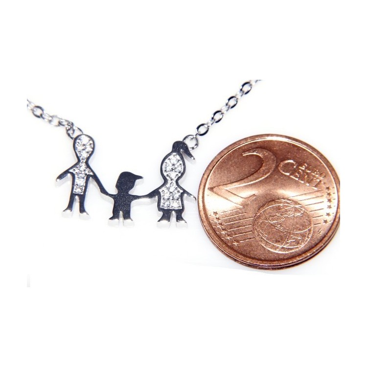 NLB|Argento 925 : Collana Collier donna pendente centrale famiglia con bambino figlio unico