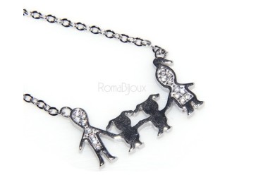 NLB|Argento 925 : Collana Collier donna pendente centrale famiglia con 2 bambine femmine