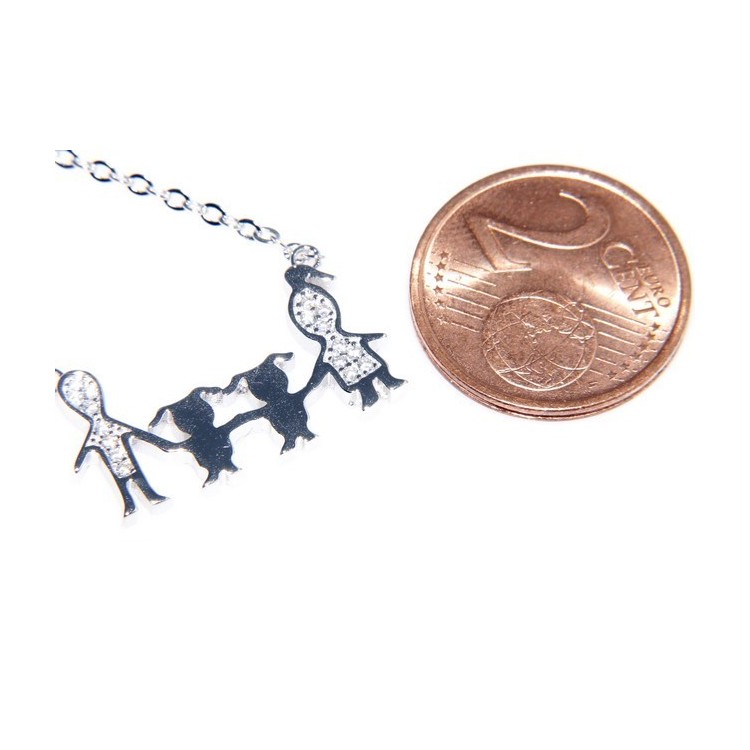 NLB|Argento 925 : Collana Collier donna pendente centrale famiglia con 2 bambine femmine