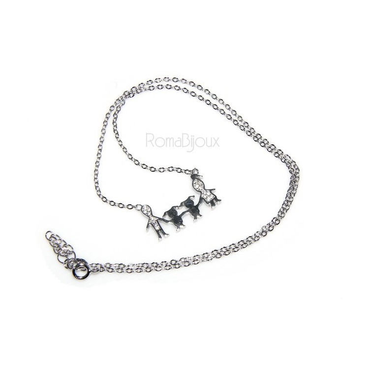 NLB|925: Collier Necklace with central pendant family with 2 Girls