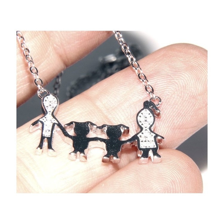 NLB|925: Collier Necklace with central pendant family with 2 Girls