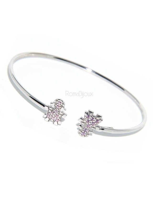 ARGENTO 925 : Bracciale donna schiava aperto bambina zirconi naturali rosa brillante ARGENTO 925 : Bracciale donna schiava aperto bambina zirconi naturali rosa brillante