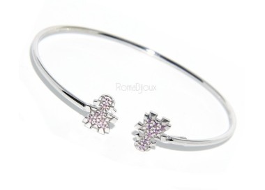 NLB|ARGENTO 925 : Bracciale donna schiava aperto bambina zirconi naturali rosa brillante