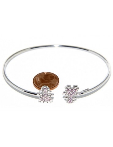 ARGENTO 925 : Bracciale donna schiava aperto bambina zirconi naturali rosa brillante