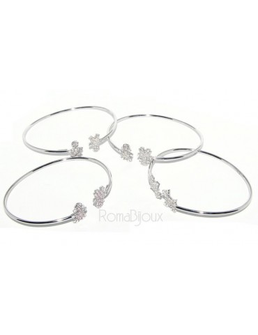 ARGENTO 925 : Bracciale donna schiava aperto bambino zirconi naturali bianchi brillanti