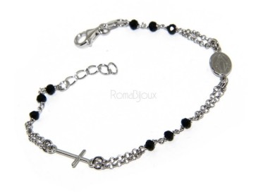NLB|Bracciale rosario uomo donna in Argento 925 con immagine madonnina , croce e cristallo nero 17,00 19,50