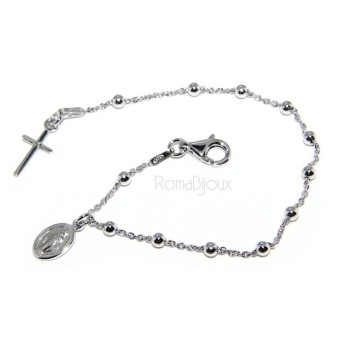 NLB|Bracciale rosario uomo o donna in Argento 925 con immagine madonnina ciondolo e croce