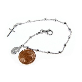 NLB|Bracciale rosario uomo o donna in Argento 925 con immagine madonnina ciondolo e croce