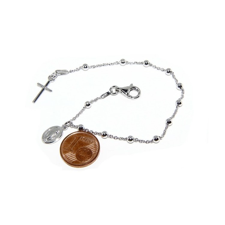 NLB|Bracciale rosario uomo o donna in Argento 925 con immagine madonnina ciondolo e croce