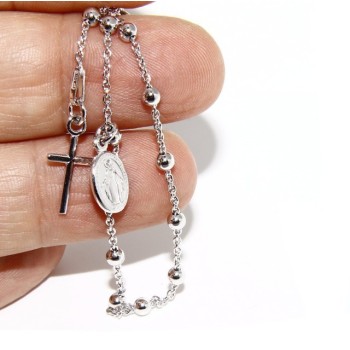 NLB|Bracciale rosario uomo o donna in Argento 925 con immagine madonnina ciondolo e croce