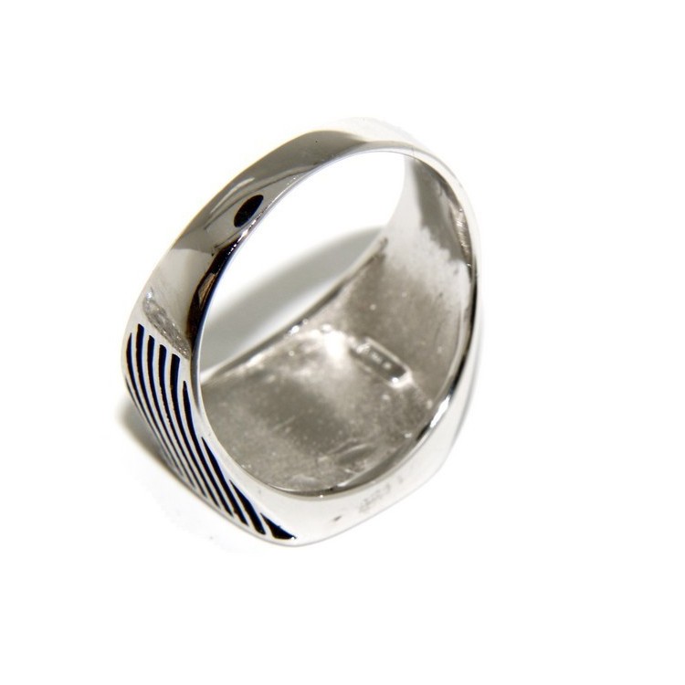 NLB|Anello Argento 925 da uomo a scudo chevalier quadrato faux onice rigato