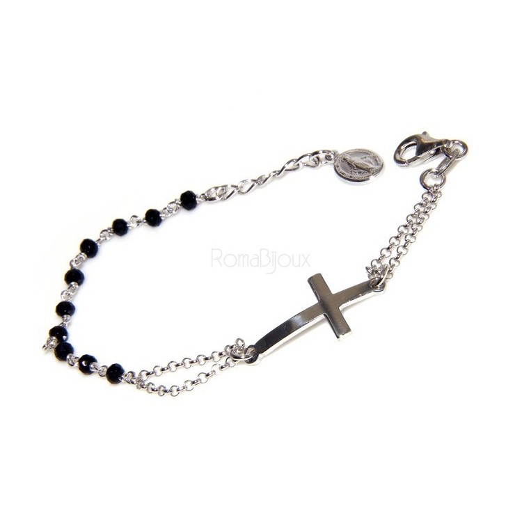 NLB|Rosary bracelet male female 925 silver image Madonna, convex cross and black crystal. mis 17.50