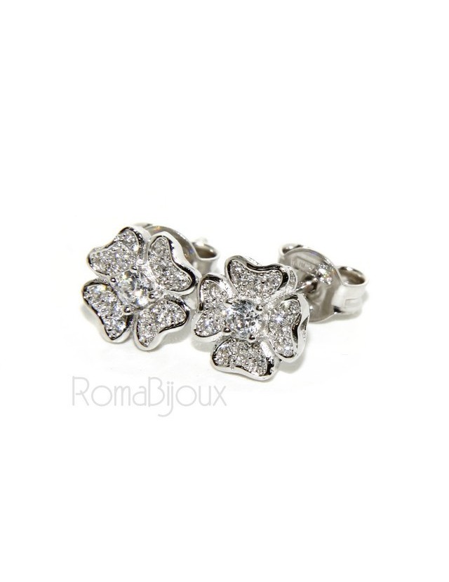Argento 925 : orecchini donna stud quadrifoglio pave' di zirconi bianchi microsetting Argento 925 : orecchini donna stud quadrifoglio pave' di zirconi bianchi microsetting