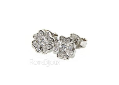 NLB|Argento 925 : orecchini donna stud quadrifoglio  pave' di zirconi bianchi microsetting