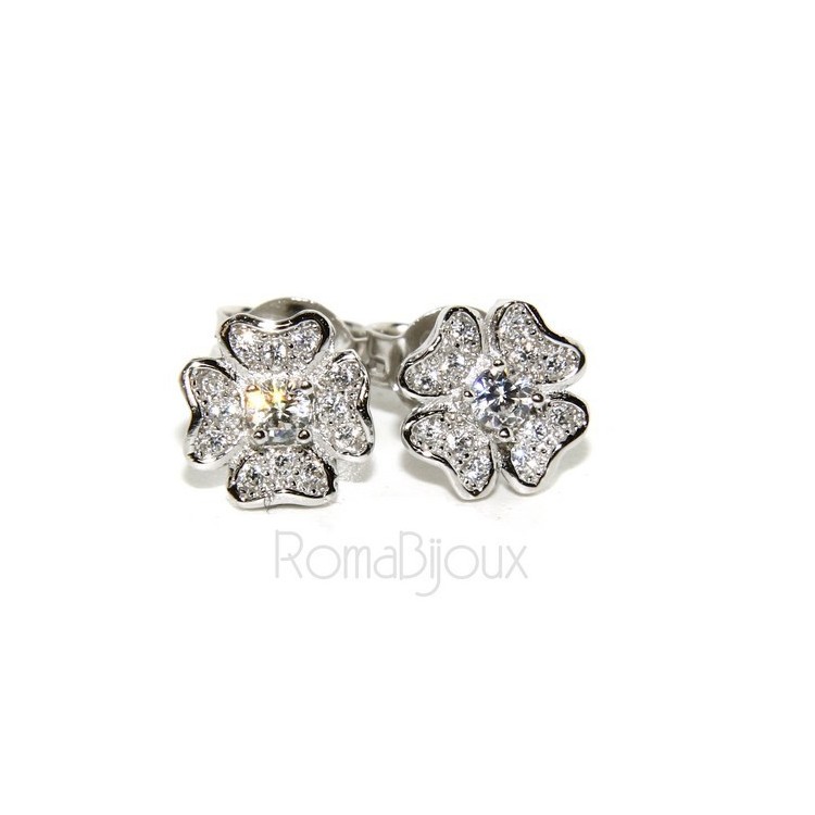 NLB|925: Women's earrings clover pave 'of white cubic zirconia microsetting