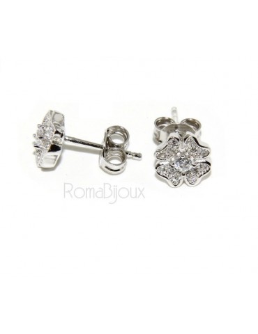 Argento 925 : orecchini donna stud quadrifoglio  pave' di zirconi bianchi microsetting