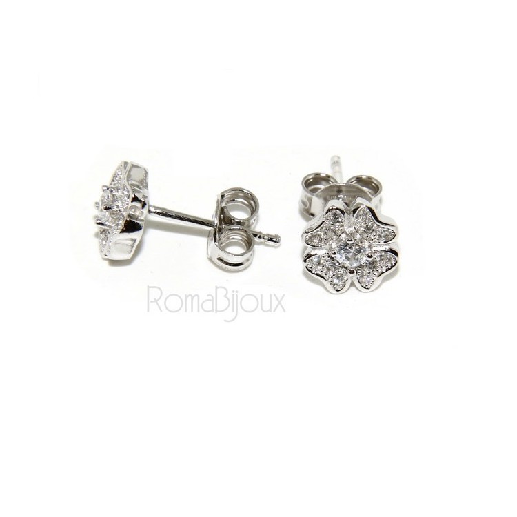 NLB|Argento 925 : orecchini donna stud quadrifoglio  pave' di zirconi bianchi microsetting