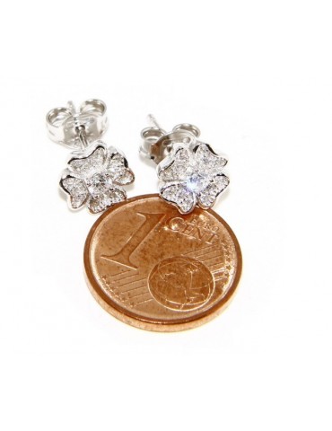 Argento 925 : orecchini donna stud quadrifoglio  pave' di zirconi bianchi microsetting