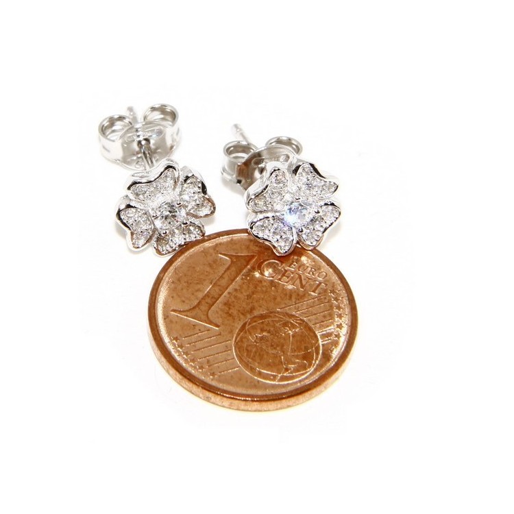 NLB|Argento 925 : orecchini donna stud quadrifoglio  pave' di zirconi bianchi microsetting