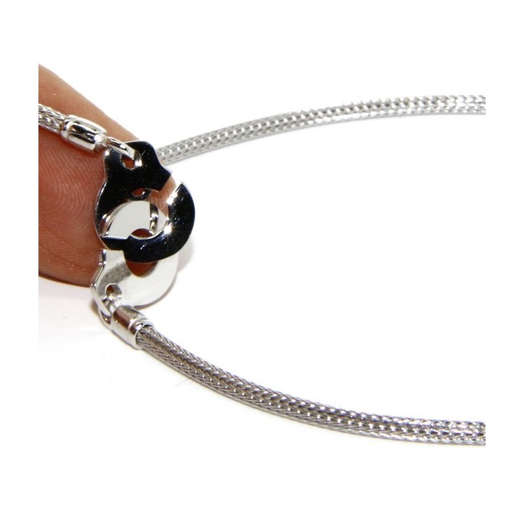 NLB|Argento 925 : bracciale o collana donna uomo fox tail cavetto con manette dell'amore