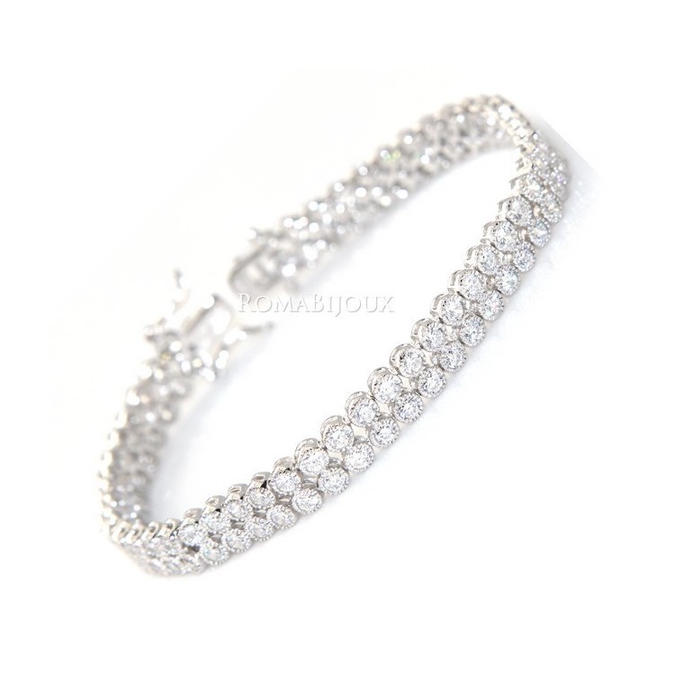 NLB|Argento 925 : Bracciale Tennis Con Zirconi bianchi cipollino 2,5 mm doppia corona 18 cm