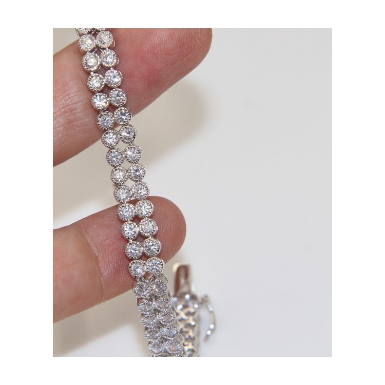 NLB|Argento 925 : Bracciale Tennis Con Zirconi bianchi cipollino 2,5 mm doppia corona 18 cm