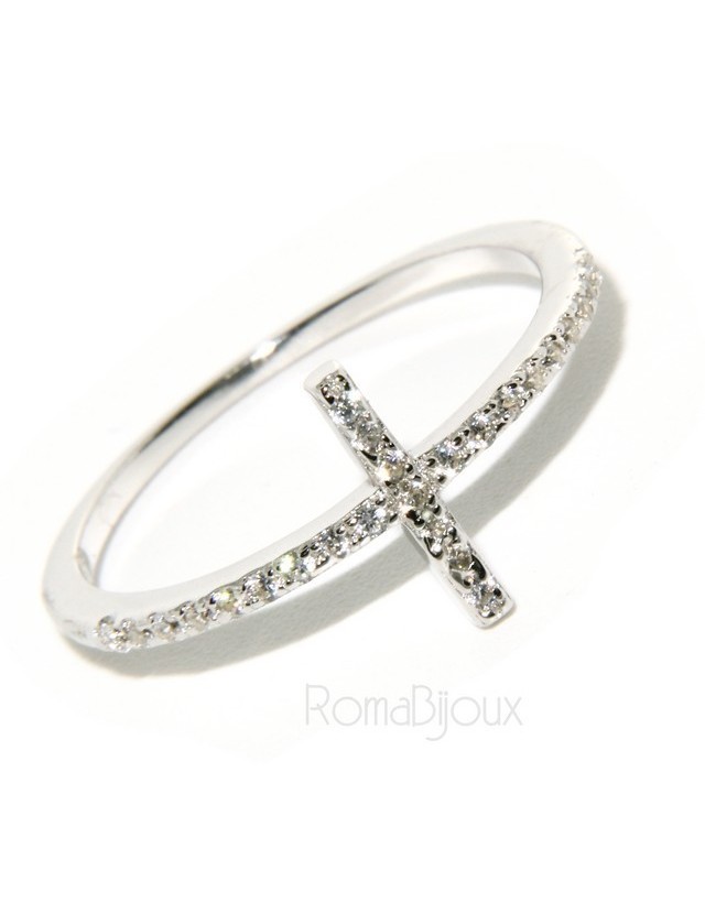925 Rhodium-plated: Ring woman with microsetting cross zircons 925 Rhodium-plated: Ring woman with microsetting cross zircons