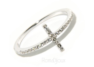 NLB|Argento 925 Rodiato : anello donna con croce microsetting zirconi