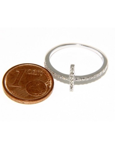 Argento 925 Rodiato : anello donna con croce microsetting zirconi